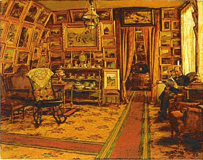johan krouthen Stiftsbibliotekarie Segersteen i sitt hem Norge oil painting art